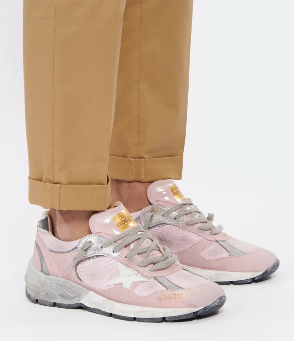 GOLDEN GOOSE Baskets Homme Running Dad Cuir Suédé Rose Blanc 6