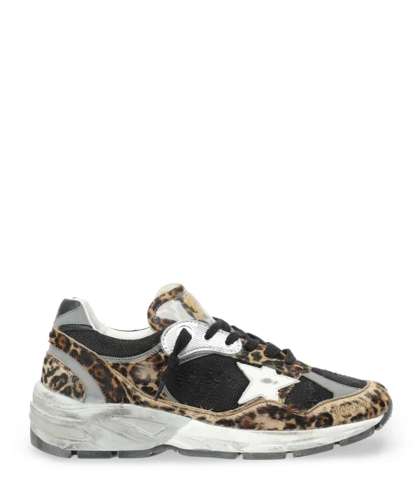 GOLDEN GOOSE Baskets Running Dad Cuir Léopard Noir 1