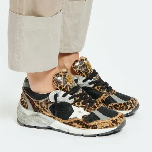 GOLDEN GOOSE Baskets Running Dad Cuir Léopard Noir 17