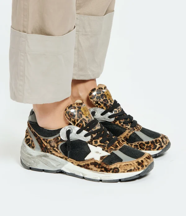 GOLDEN GOOSE Baskets Running Dad Cuir Léopard Noir 6