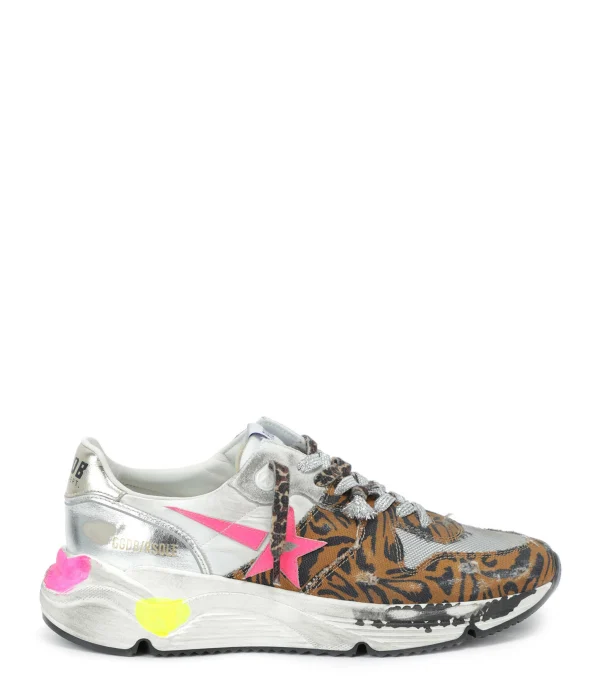GOLDEN GOOSE Baskets Running Cuir Léopard Argenté 1