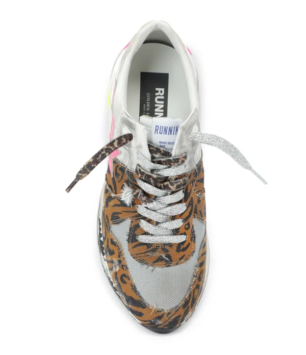 GOLDEN GOOSE Baskets Running Cuir Léopard Argenté 3