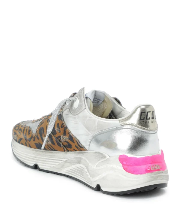 GOLDEN GOOSE Baskets Running Cuir Léopard Argenté 4