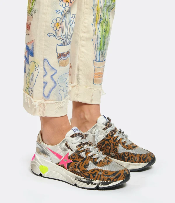GOLDEN GOOSE Baskets Running Cuir Léopard Argenté 6