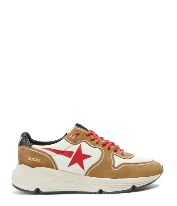 GOLDEN GOOSE Baskets Homme Running Cuir Nubuck Blanc Cognac 1