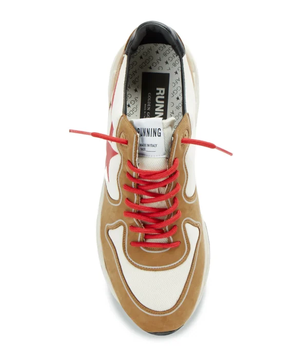 GOLDEN GOOSE Baskets Homme Running Cuir Nubuck Blanc Cognac 3