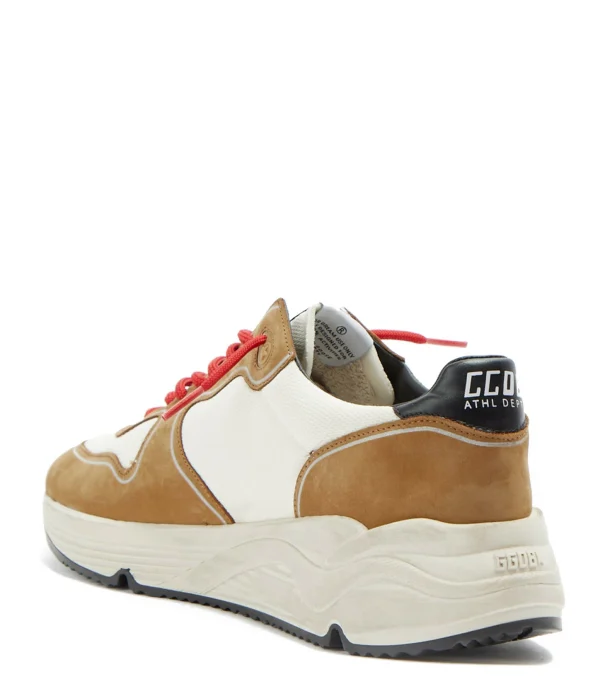 GOLDEN GOOSE Baskets Homme Running Cuir Nubuck Blanc Cognac 4
