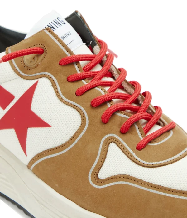 GOLDEN GOOSE Baskets Homme Running Cuir Nubuck Blanc Cognac 5