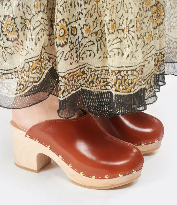 SABOT YOUYOU Sabots Yndies Bois Cuir Caramel 6