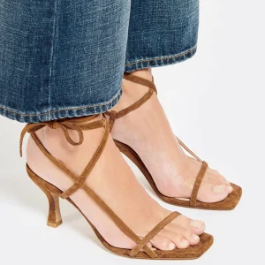 JEANNE VOULAND Sandales Sublim Nœud Cuir Suédé Camel 17