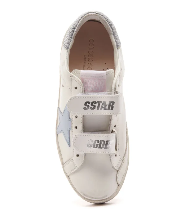 GOLDEN GOOSE Baskets Enfant Old School Cuir Blanc Bleu Poudré Argenté 3