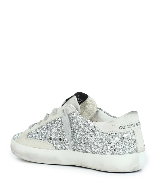 GOLDEN GOOSE Baskets Bébé Superstar Cuir Glitter Argenté Beige 4