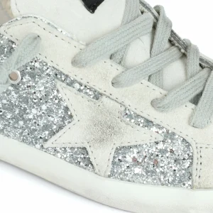 GOLDEN GOOSE Baskets Bébé Superstar Cuir Glitter Argenté Beige 12