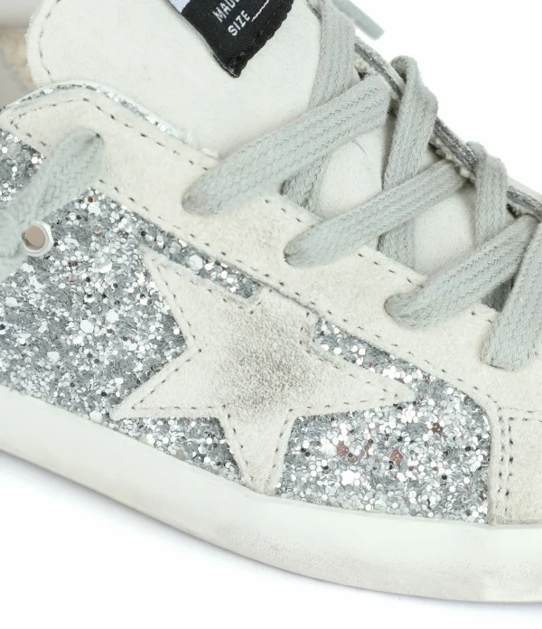 GOLDEN GOOSE Baskets Bébé Superstar Cuir Glitter Argenté Beige 5