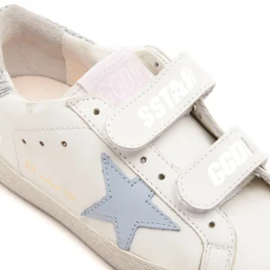 GOLDEN GOOSE Baskets Enfant Old School Cuir Blanc Bleu Poudré Argenté 12