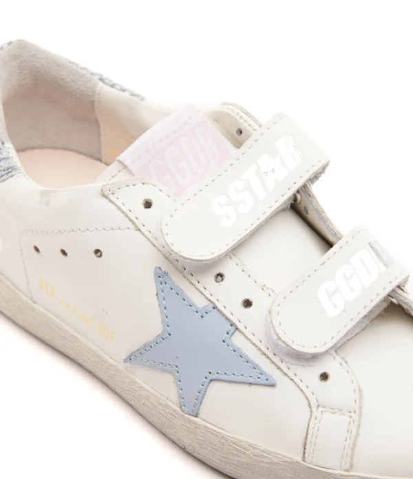 GOLDEN GOOSE Baskets Enfant Old School Cuir Blanc Bleu Poudré Argenté 5