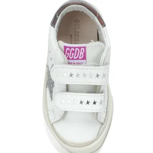 GOLDEN GOOSE Baskets Enfant May School Cuir Blanc Argenté Gris 8