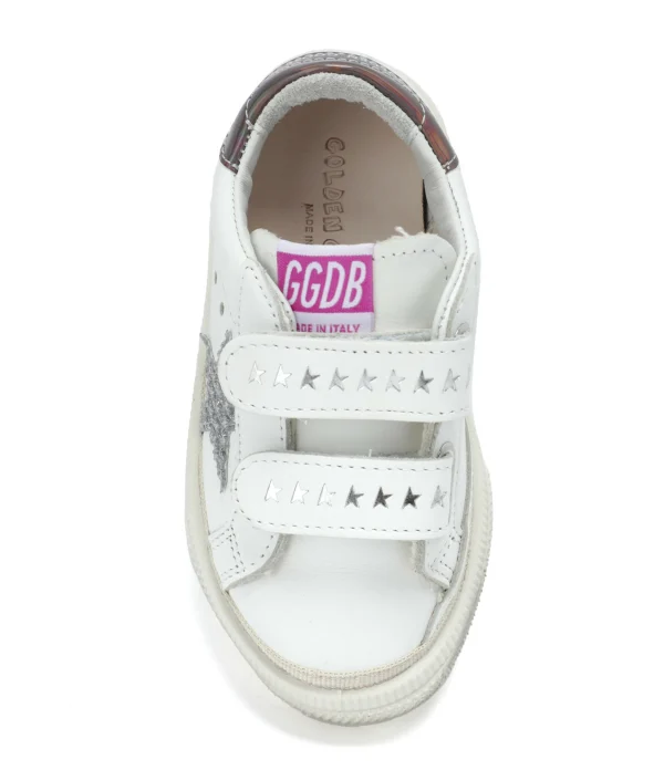 GOLDEN GOOSE Baskets Enfant May School Cuir Blanc Argenté Gris 3
