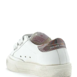 GOLDEN GOOSE Baskets Enfant May School Cuir Blanc Argenté Gris 10