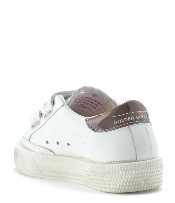 GOLDEN GOOSE Baskets Enfant May School Cuir Blanc Argenté Gris 4