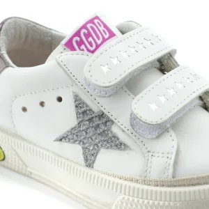GOLDEN GOOSE Baskets Enfant May School Cuir Blanc Argenté Gris 12