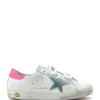 GOLDEN GOOSE Baskets Enfant Old School Cuir Blanc Menthe Rose Fluo 16