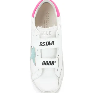 GOLDEN GOOSE Baskets Enfant Old School Cuir Blanc Menthe Rose Fluo 8