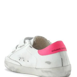 GOLDEN GOOSE Baskets Enfant Old School Cuir Blanc Menthe Rose Fluo 10