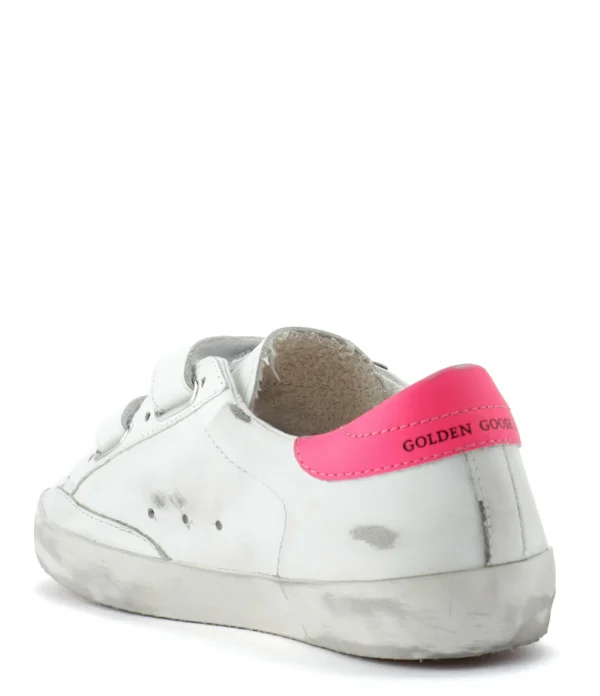 GOLDEN GOOSE Baskets Enfant Old School Cuir Blanc Menthe Rose Fluo 4