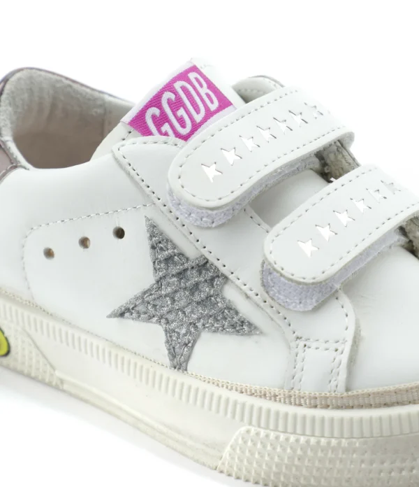 GOLDEN GOOSE Baskets Bébé May School Cuir Blanc Argenté Gris 5