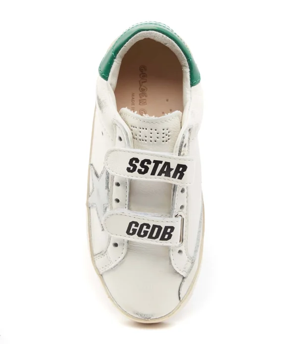 GOLDEN GOOSE Baskets Enfant Old School Cuir Blanc Argenté Vert 3