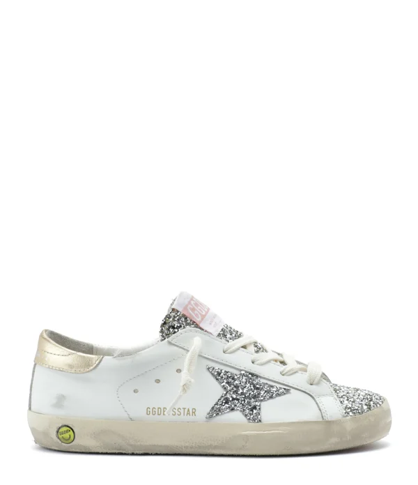 GOLDEN GOOSE Baskets Enfant Superstar Cuir Glitter Blanc Argenté 1