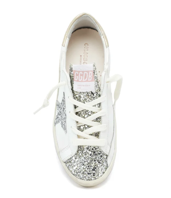 GOLDEN GOOSE Baskets Enfant Superstar Cuir Glitter Blanc Argenté 3