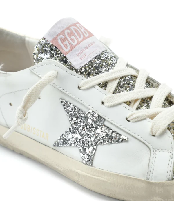 GOLDEN GOOSE Baskets Enfant Superstar Cuir Glitter Blanc Argenté 5