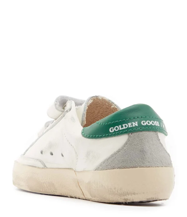 GOLDEN GOOSE Baskets Enfant Old School Cuir Blanc Argenté Vert 4