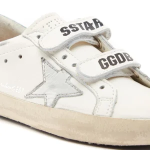 GOLDEN GOOSE Baskets Enfant Old School Cuir Blanc Argenté Vert 12