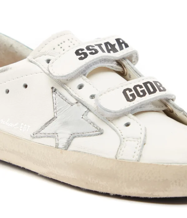 GOLDEN GOOSE Baskets Enfant Old School Cuir Blanc Argenté Vert 5