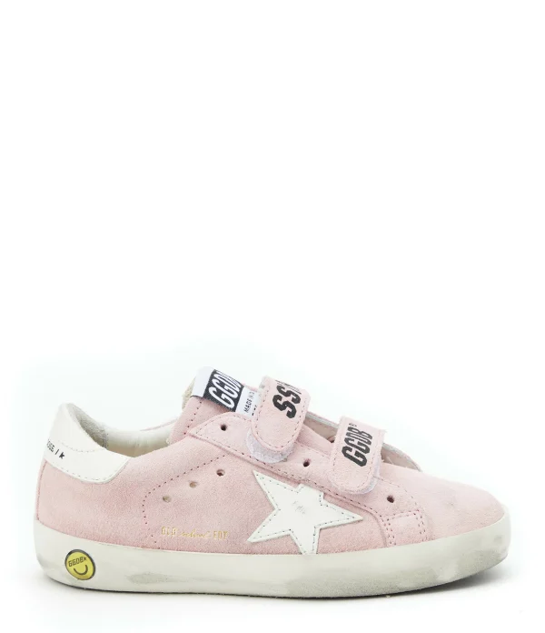 GOLDEN GOOSE Baskets Enfant Old School Cuir Suédé Rose Blanc 1