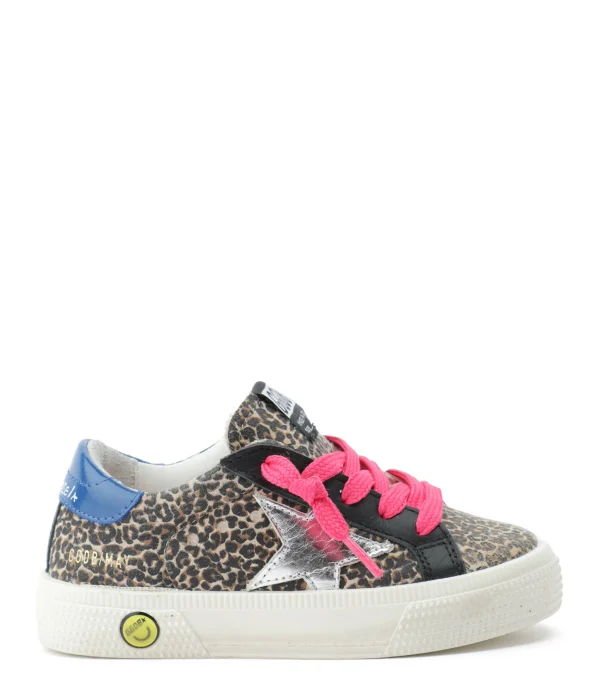 GOLDEN GOOSE Baskets Bébé May Cuir Suédé Léopard Rose 1