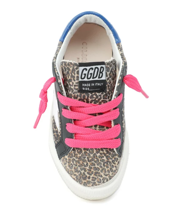 GOLDEN GOOSE Baskets Bébé May Cuir Suédé Léopard Rose 3