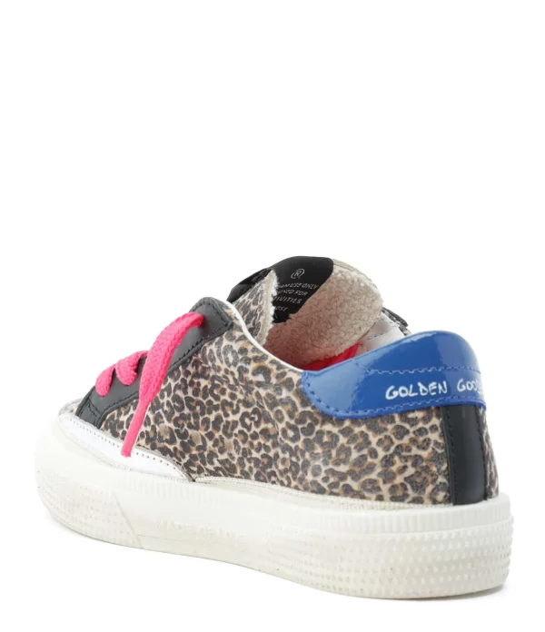 GOLDEN GOOSE Baskets Bébé May Cuir Suédé Léopard Rose 4