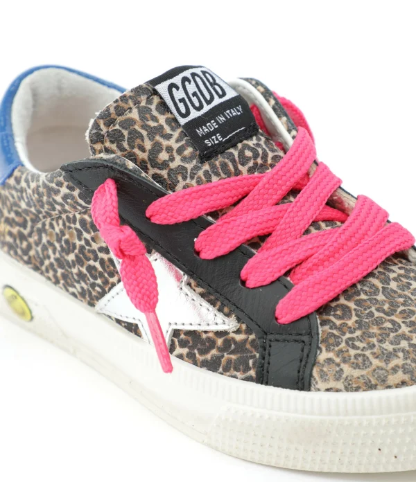 GOLDEN GOOSE Baskets Bébé May Cuir Suédé Léopard Rose 5