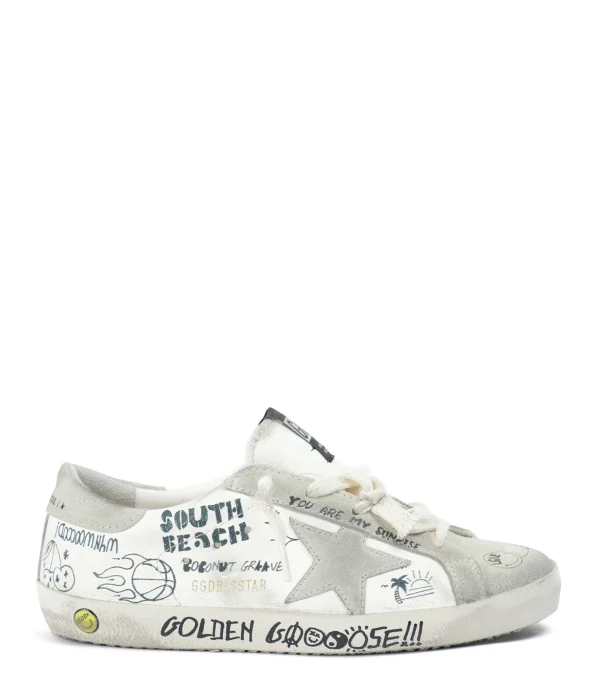 GOLDEN GOOSE Baskets Bébé Superstar Sérigraphie Cuir Blanc Gris 1