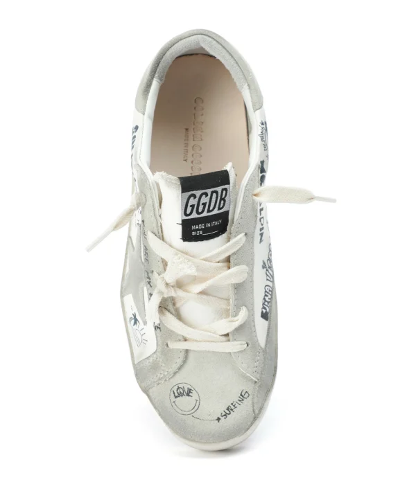 GOLDEN GOOSE Baskets Bébé Superstar Sérigraphie Cuir Blanc Gris 3