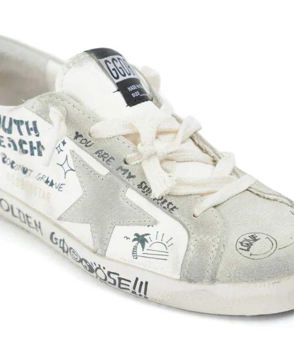 GOLDEN GOOSE Baskets Bébé Superstar Sérigraphie Cuir Blanc Gris 5