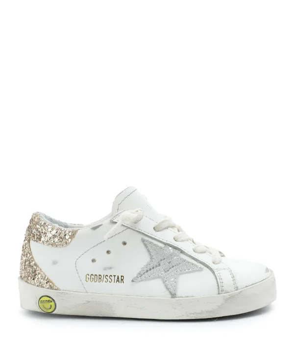 GOLDEN GOOSE Baskets Bébé Superstar Cuir Glitter Blanc Doré 1