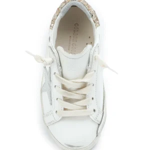 GOLDEN GOOSE Baskets Bébé Superstar Cuir Glitter Blanc Doré 8