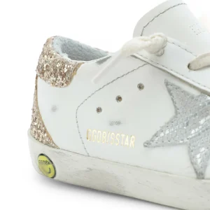 GOLDEN GOOSE Baskets Bébé Superstar Cuir Glitter Blanc Doré 12