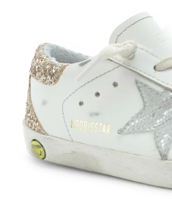 GOLDEN GOOSE Baskets Bébé Superstar Cuir Glitter Blanc Doré 5