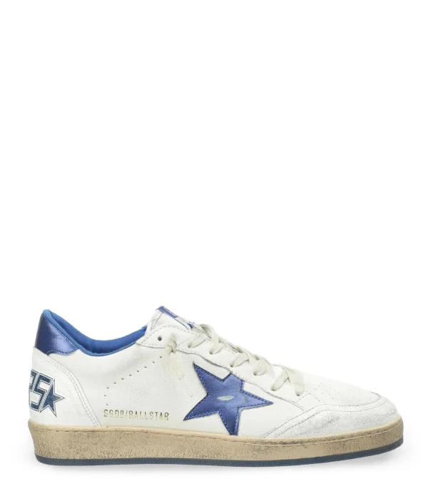 GOLDEN GOOSE Baskets Ball Star Cuir Blanc Bleu Métallisé 1